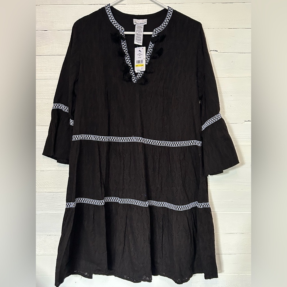 NWT Tommy Bahama Cotton Clip Embroidered Tier Dress. Black, size women’s medium. - Picture 2 of 6